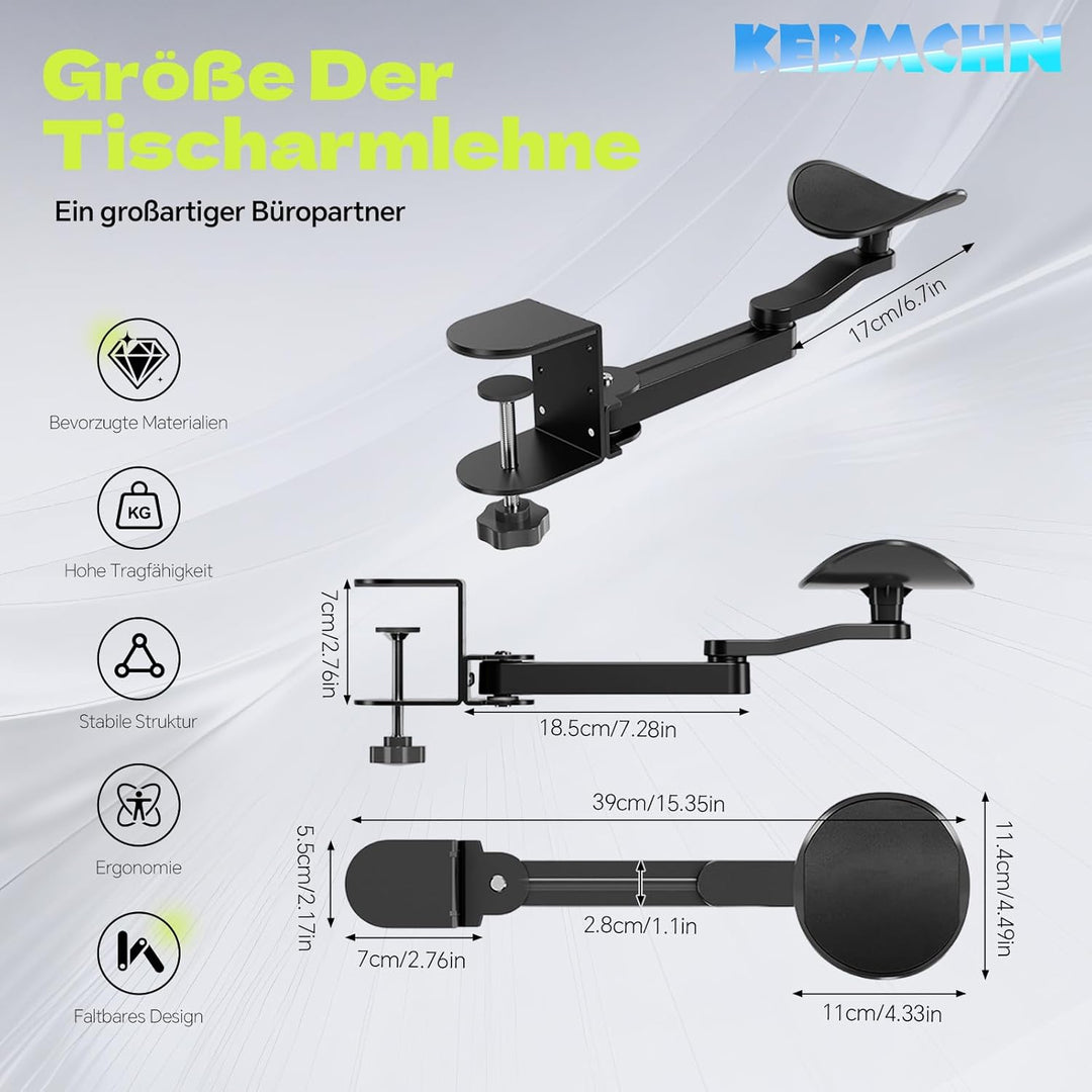Verstellbare Armauflage für Schreibtisch – Ergonomische Armlehnenstütze &amp; Handgelenkauflage – 360° D