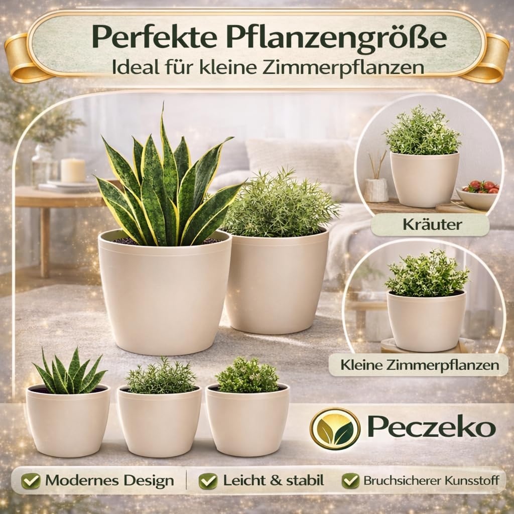 PECZEKO Glänzende Blumentöpfe - Deko Pflanztopf für Blumen &amp; Kräuter - Langlebige &amp; leichte runde Ku