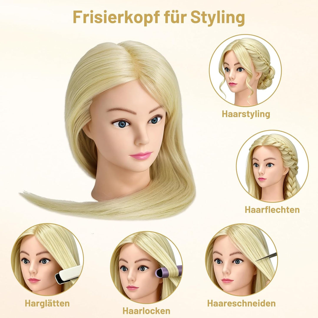 TwoWin 24 Zoll /60 cm Trainingsköpfe für Friseure, Frisierkopf mit 80% Echthaar, Übungskopf Friseurk