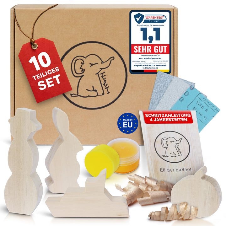 Eli® Lindenholz - Schnitzfiguren zum Schnitzen inkl. Schnitzanleitung für Kinder - Bastelset - Schni
