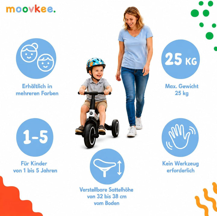 6in1 Dreirad ab 1 Jahr mit Schubstange - Beige Laufrad - Kinderfahrrad Faltbar 1–5 Jahre - Laufräder