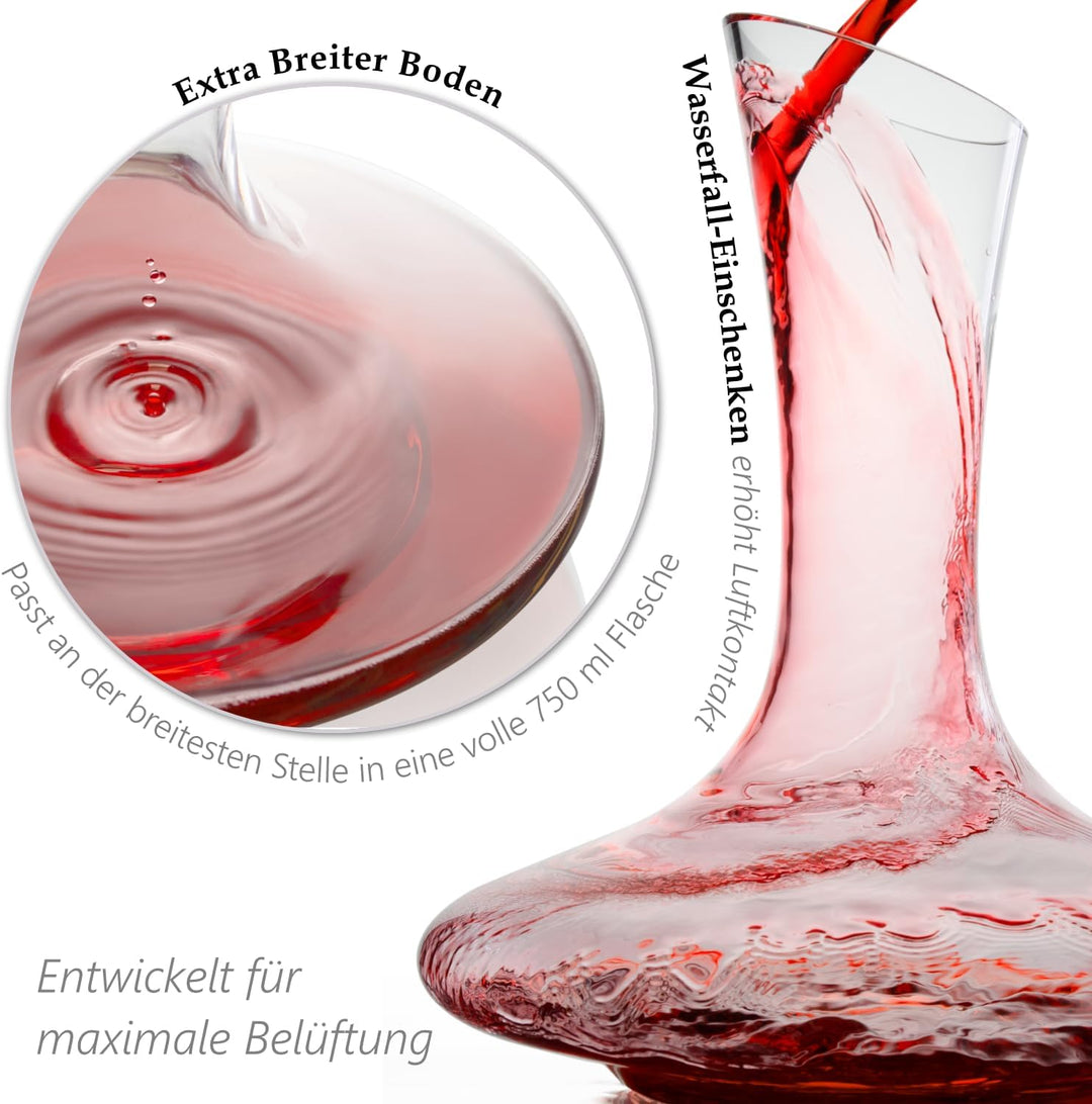 Dekanter & Zubehör (Korkverschluss + Reinigungsperlen aus Edelstahl) - 100% bleifreie Weinkaraffe au