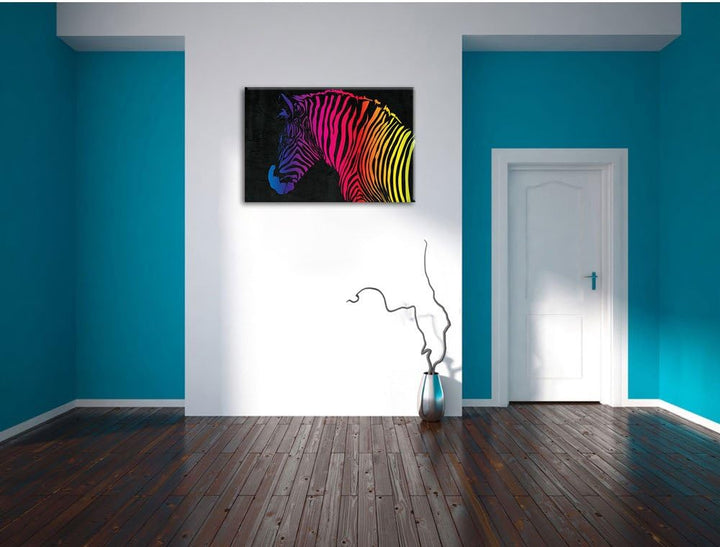 hübsches Zebra schwarz, Format: 100x70 auf Leinwand, XXL riesige Bilder fertig gerahmt mit Keilrahme