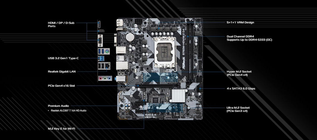 Asrock B760M-HDV/M.2 D4 Intel B760 LGA 1700 Micro ATX
