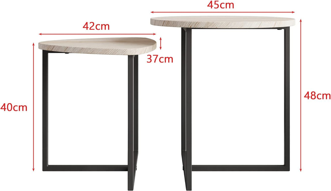 HOJINLINERO Couchtisch Rund 2 er Set,Beistelltisch Set,Sofatisch,Kaffeetisch,Metall Untergestell und
