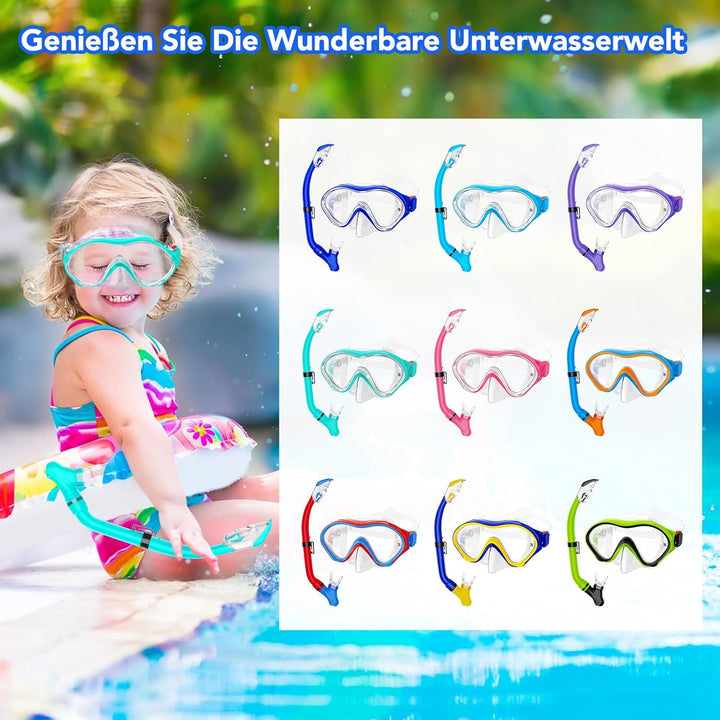 HH HHAO SPORT Schnorchelset Kinder mit Flossen, 180° Anti-Fog Panorama Weitblick Taucherbrille Kinde