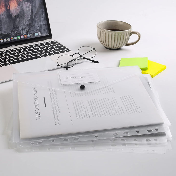 TOOELMON Dokumentenmappe A4, 20 Stück Premium Transparent Dokumententasche Kunststoff mit Druckknopf