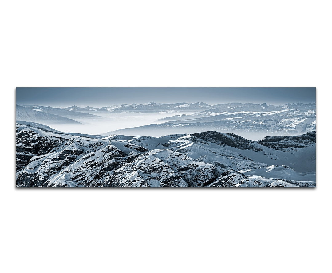 Paul Sinus Art Panoramabild auf Leinwand und Keilrahmen 150x50cm Alpen Gebirge Bergspitzen Schnee EI
