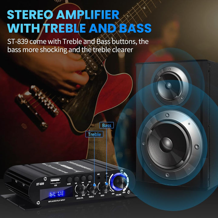 HiFi-Verstärker ST-839 Bluetooth5.0 Stereo-Audioverstärker Receivers 2.1 Kanäle 25WX2+40W Max. 100W