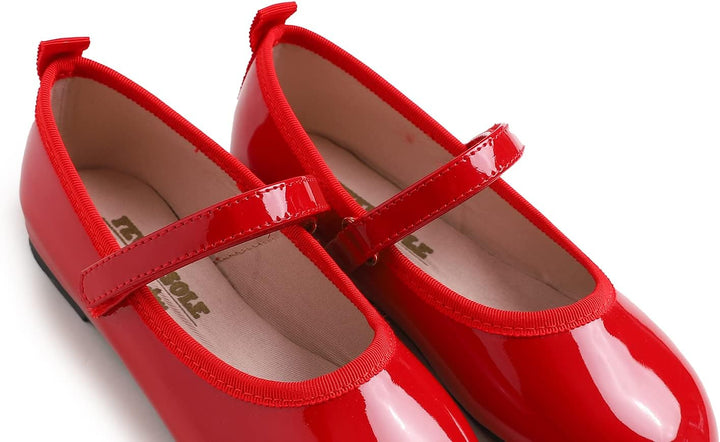 Feversole Girls Cute Dress, Mädchen süsses Kleid Mary Jane Schuhe weiche Party Urlaub Ballerinas Rot