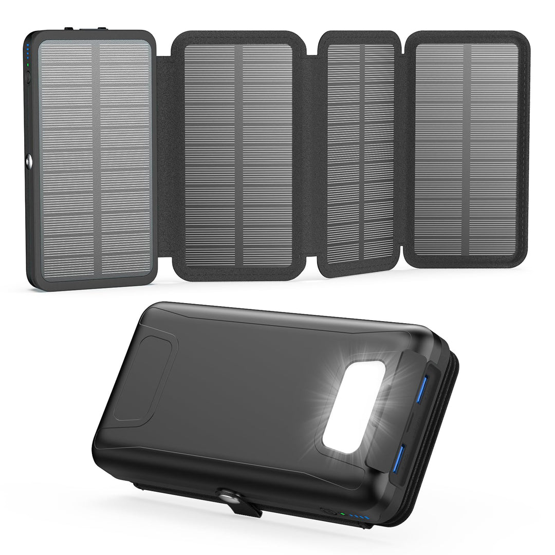 Solar Power Bank - A ADDTOP Solar Ladegerät Tragbares Powerbank Schnelles Aufladen Noir, Noir
