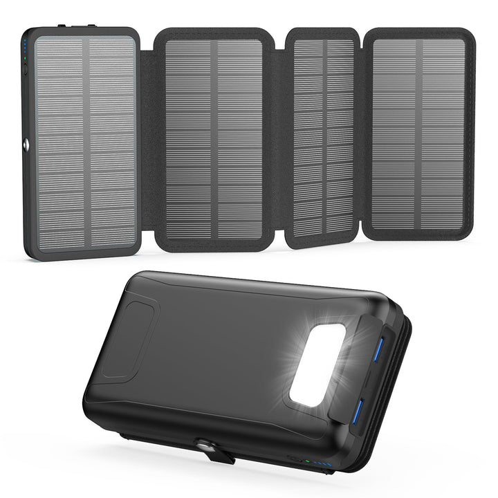 Solar Power Bank - A ADDTOP Solar Ladegerät Tragbares Powerbank Schnelles Aufladen Noir, Noir