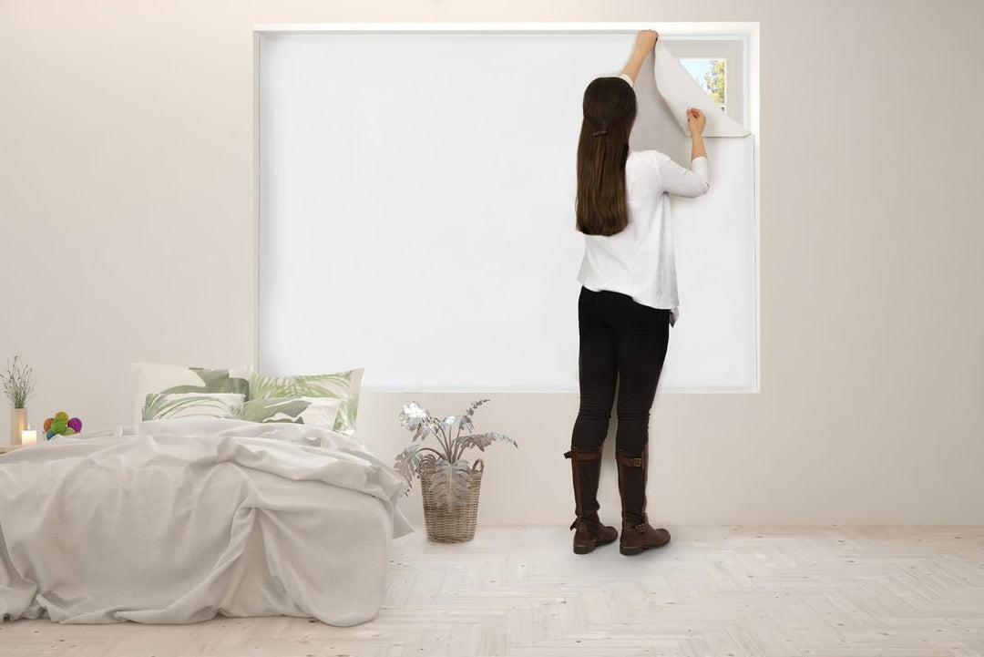 Easyblinds Easyblackout Verdunkelungsrollo, selbstklebend, Weiss, für Fenster bis 150x135cm, Zuschni