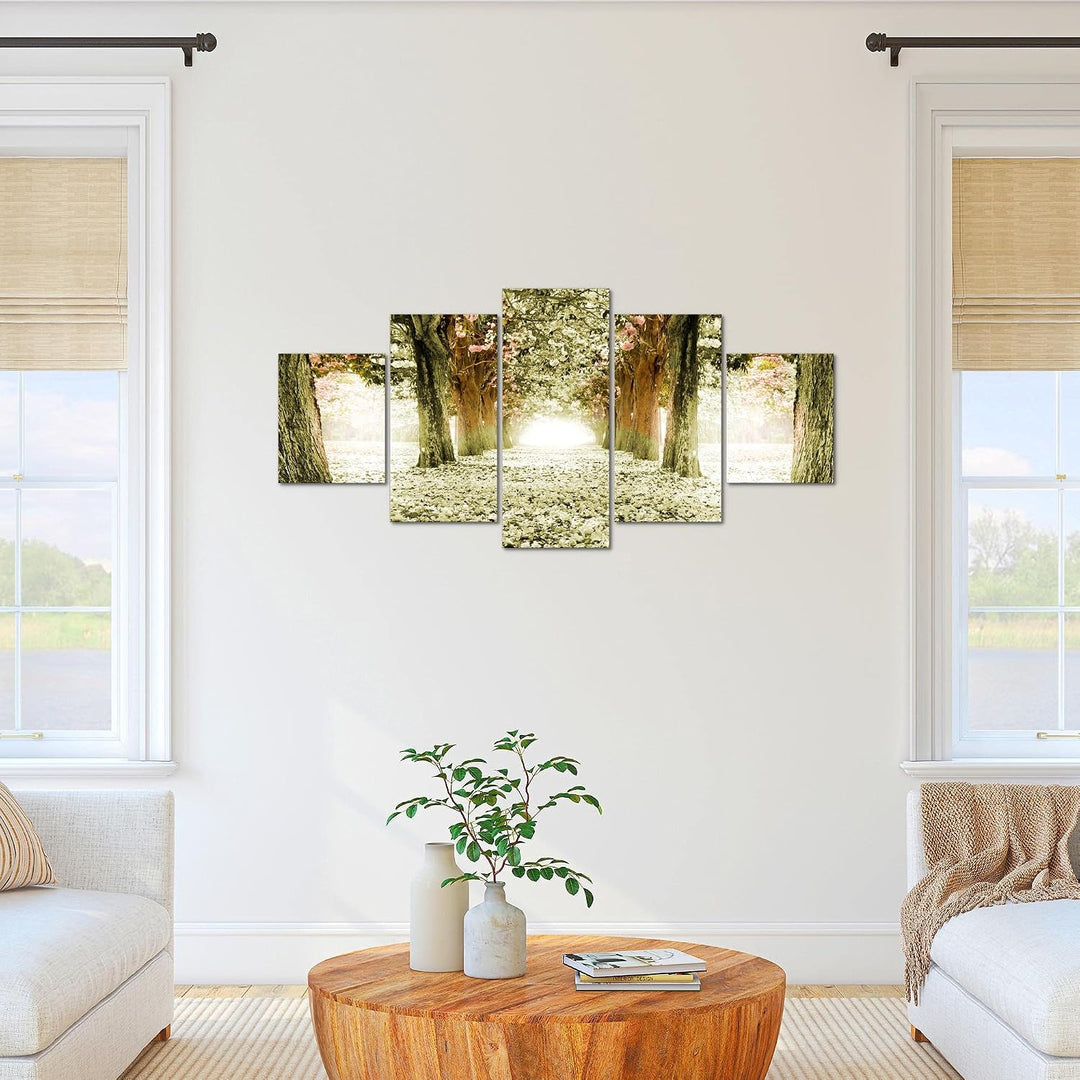 Runa Art Bild Schlafzimmer Wohnzimmer Wald Landschaft 5 Teilig Natur Grün Wandbilder auf Vlies Leinw