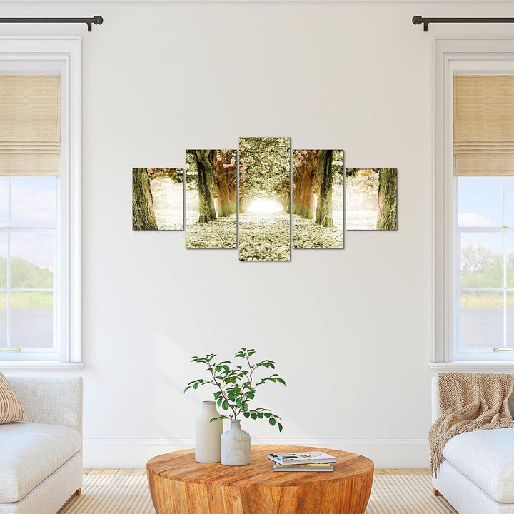 Runa Art Bild Schlafzimmer Wohnzimmer Wald Landschaft 5 Teilig Natur Grün Wandbilder auf Vlies Leinw