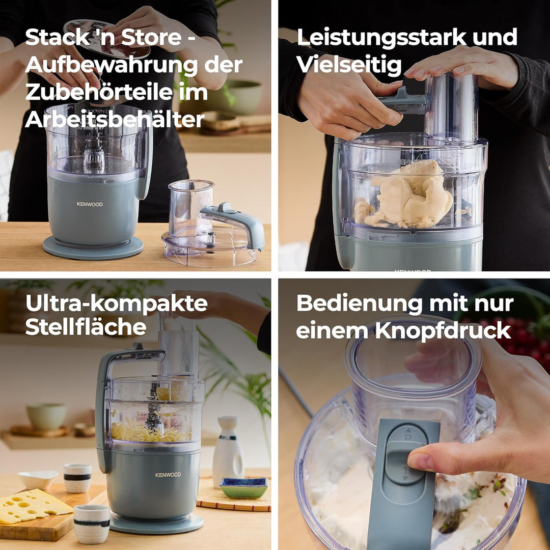 Kenwood MultiPro Go FDP22.130GY, Kompakt-Küchenmaschine nur 30cm hoch, zum Schneiden, Reiben, Pürier