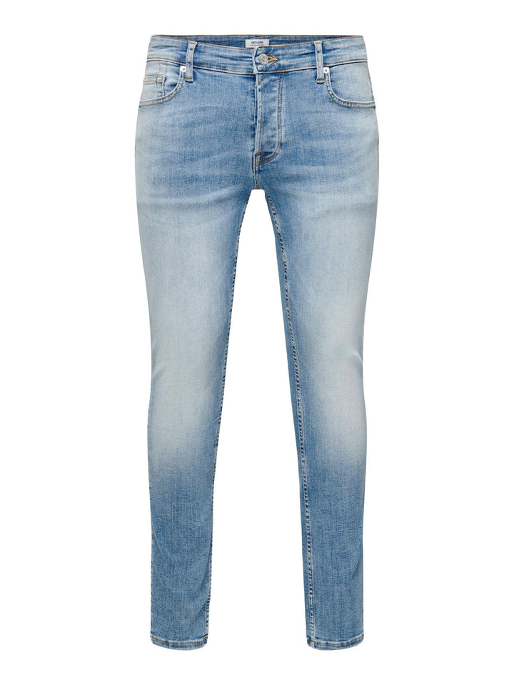 Herren O&S Skinny Fit Jeans Basic Hose Denim Pants ONSWARP Stretch Tapered Trousers 30W / 34L Light