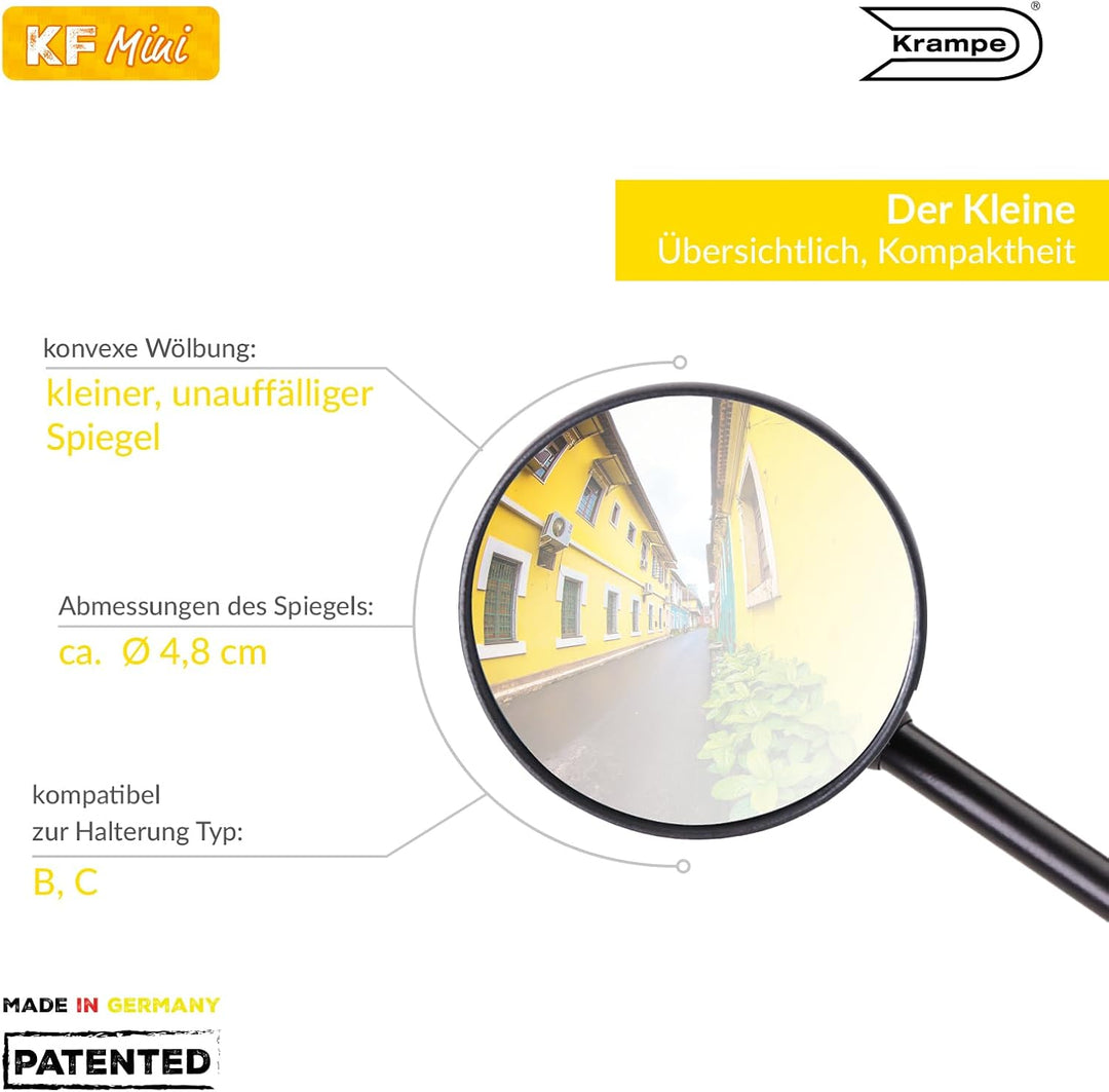 Krampe KF Mini Typ B | kleiner einklappbarer Fahrradspiegel | links und rechts montierbar | für alle
