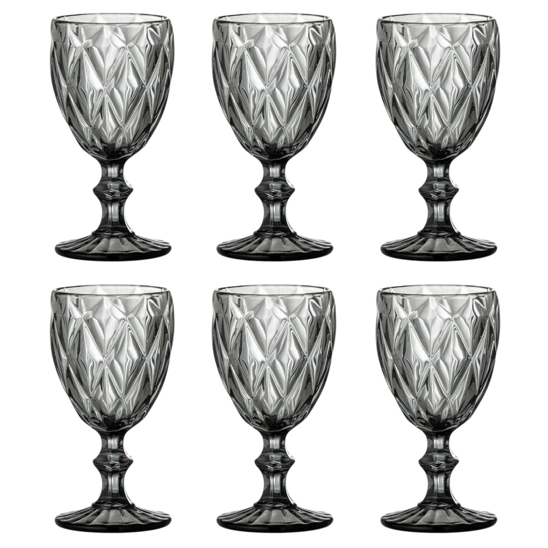 GMMH Vintage 6er-Set Farbige Weingläser Trinkgläser mit Prägung (Rombus/Grau/250 ml) Hochzeitsgläser