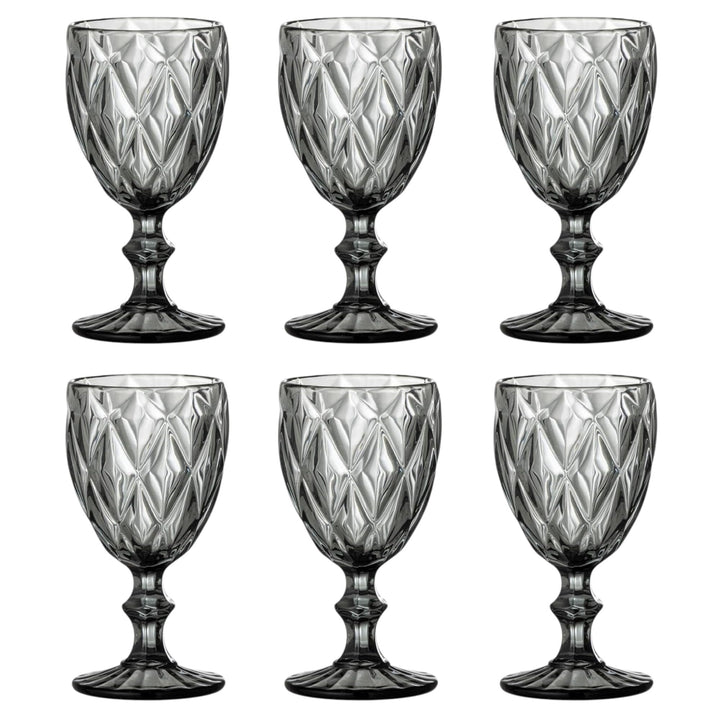 GMMH Vintage 6er-Set Farbige Weingläser Trinkgläser mit Prägung (Rombus/Grau/250 ml) Hochzeitsgläser
