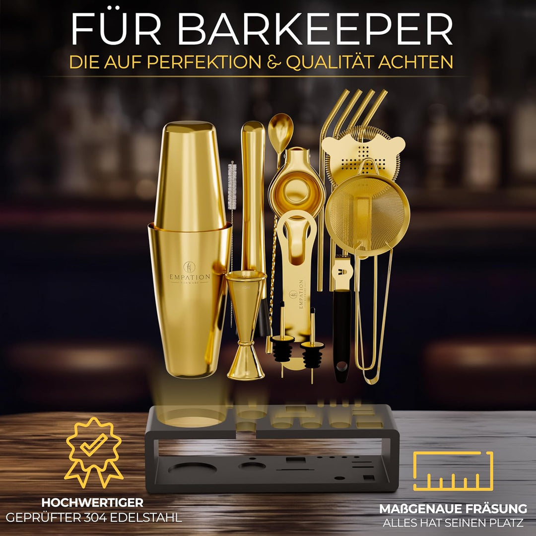 EMPATION Cocktail Set Gold [TESTSIEGER] 825ml Boston Cocktail Shaker aus Edelstahl, leicht zu öffnen