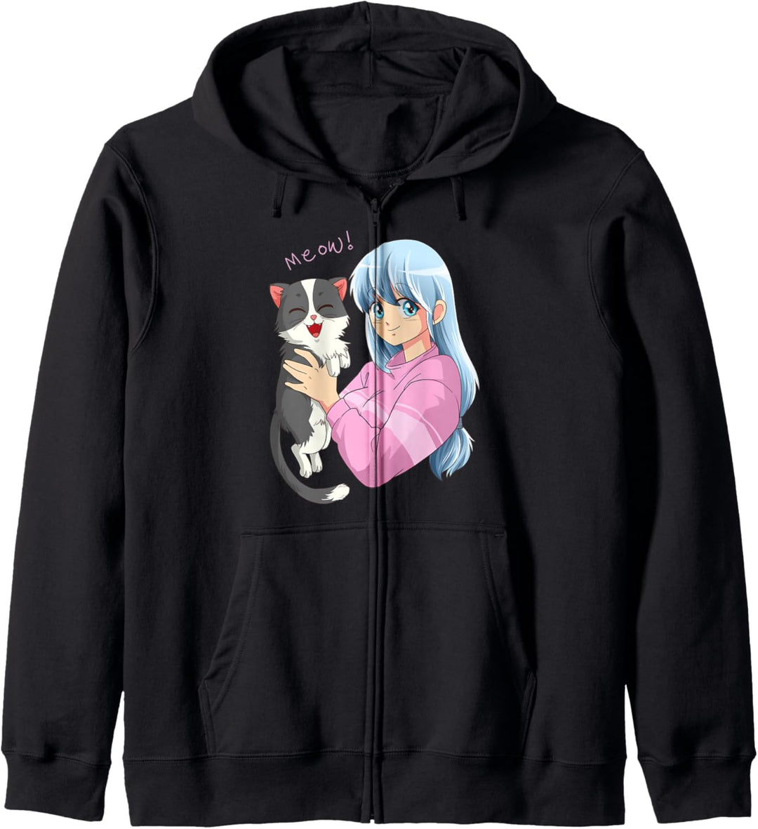 Anime Neko Katzen Mädchen I Pastell Kawaii Anime Girl Kapuzenjacke