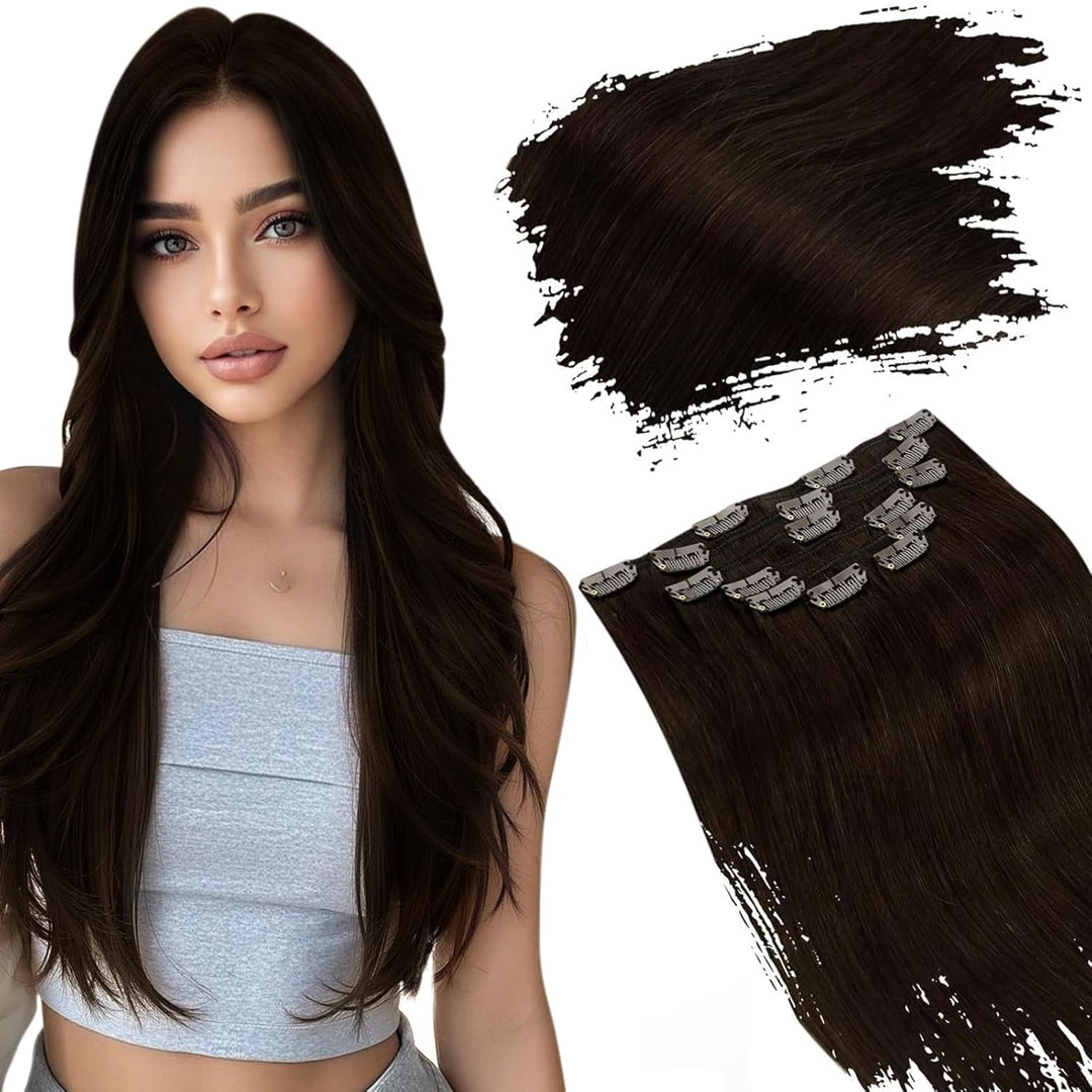 Ugeat Echthaar Extensions Clip Braun 35cm Extensions Echthaar Clip in Echthaar 120 Gramm Clip in Ext