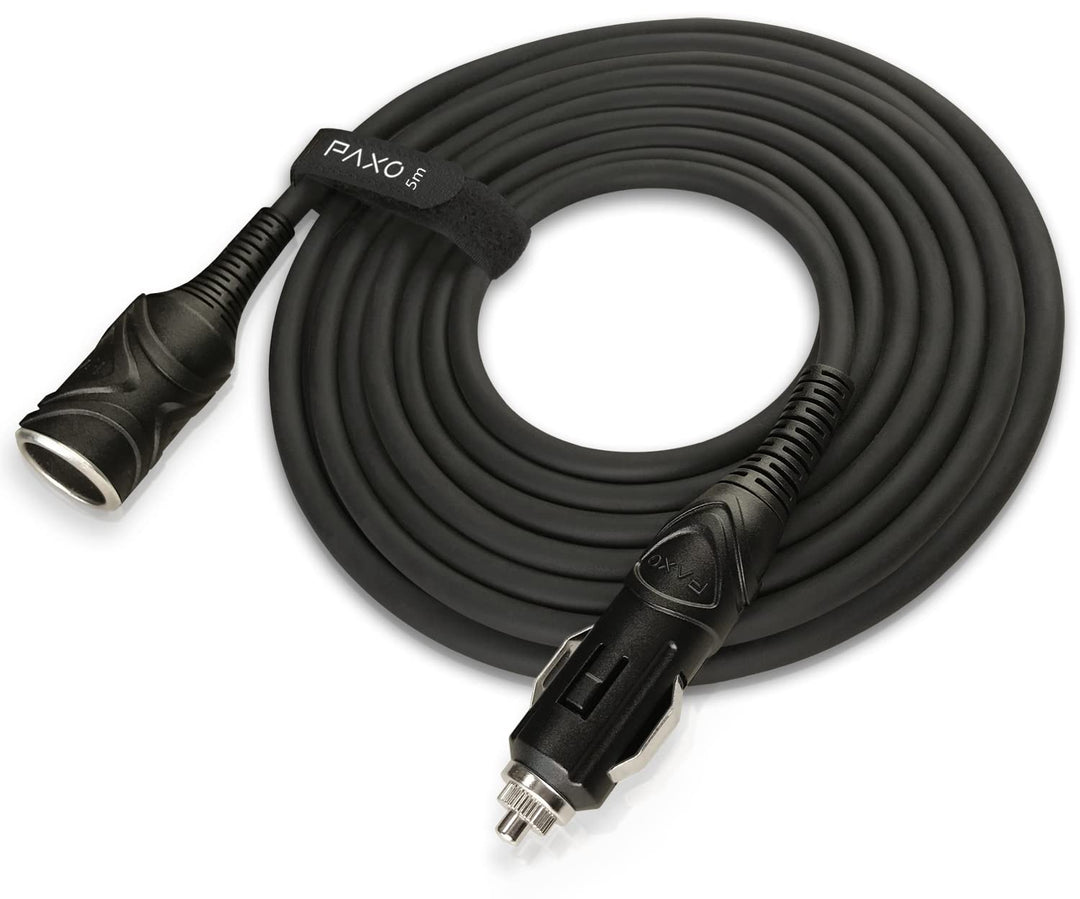 PAXO 5m KFZ Verlängerungskabel 12V, Verlängerung, 15A Sicherung, Vollgummileitung mit Stecker und Bu