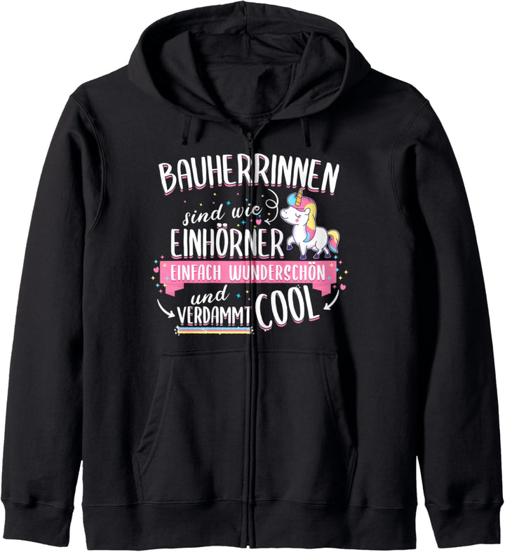 Bauherrin Bauherr Hausbau Einhorn Spruch Haus Geschenkidee Kapuzenjacke