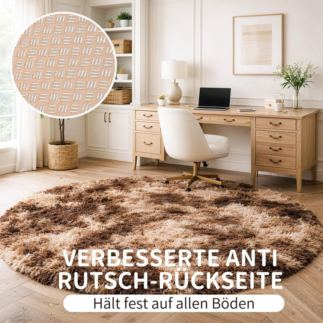 VOFUSHON Teppich Rund Hochflor Teppich Wohnzimmer Teppich Langflor Teppiche für Wohnzimmer flauschig