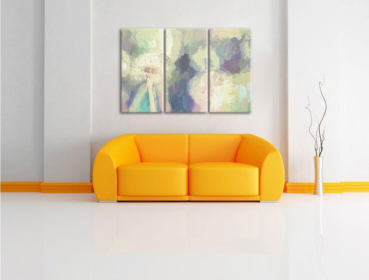 Pixxprint Romantische Pusteblumen Pinsel Effekt 3-Teiler Leinwandbild 120x80 Bild auf Leinwand