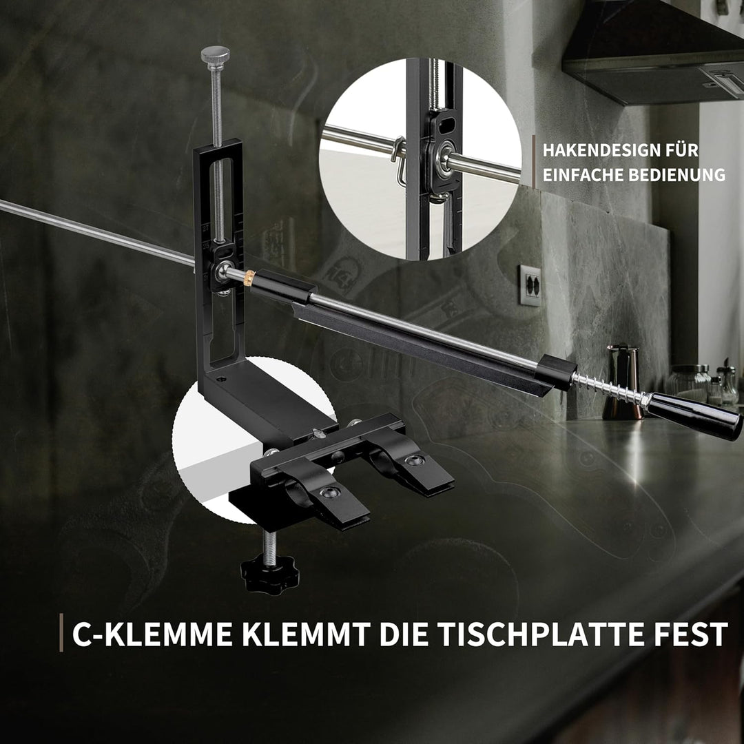 CWOVRS Messerschärfsystem, 360° Dual Klemmensystem Schnellspann-C-Klemme Messerschärfer Profi, 2-fac