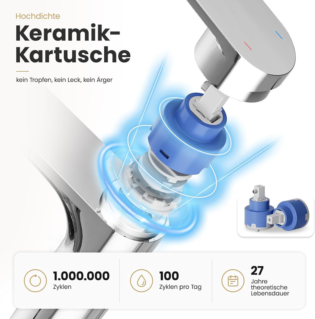 CECIPA Wasserhahn Bad, Bleifreie Waschtischarmatur mit Auslaufhöhe 11cm | Abnehmbarer Strahlregler m