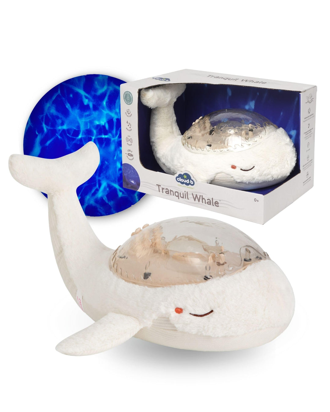Cloud b Tranquil Whale Weiss | Wiederaufladbarer Ozeanwellen‑Projektor für Babys | Cry Sensor & 4 be