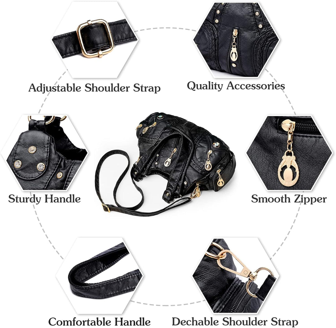 PORRASSO Damen Handtasche Mode Schultertasche Hobo Tasche Weiches PU Leder Umhängetaschen Frauen Hen