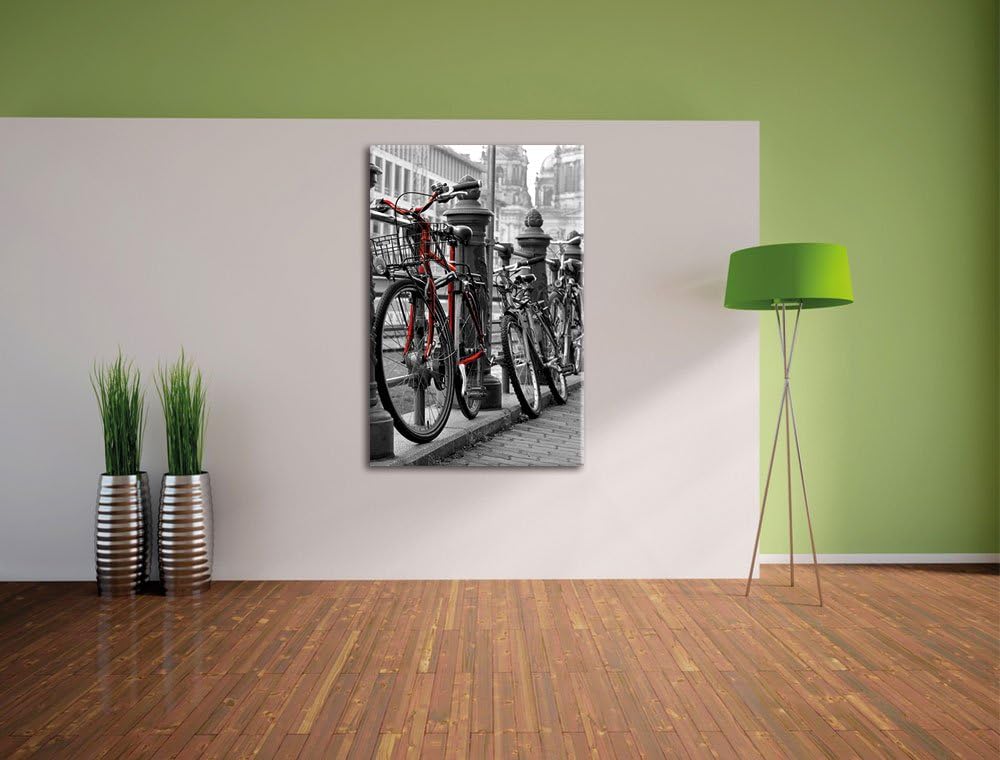 Pixxprint Fahrräder an Wasserstrasse schwarz/weiss als Leinwandbild/Grösse: 100x70 / Wandbild/Kunstd