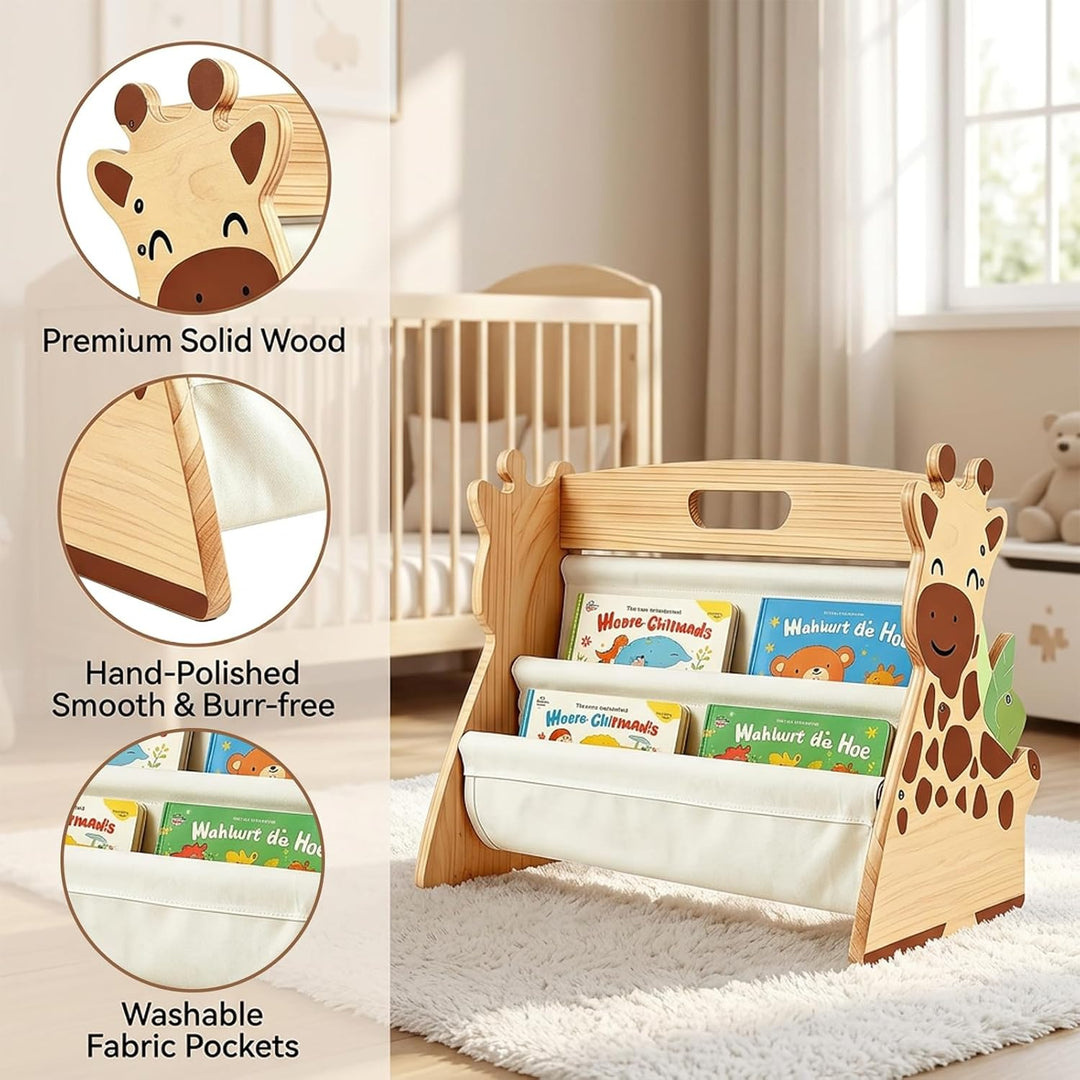 Beidseitiges Montessori Bücherregal Kinder Holz - Drehbares Kinder Bücherregal Klein - Schmal Kinder