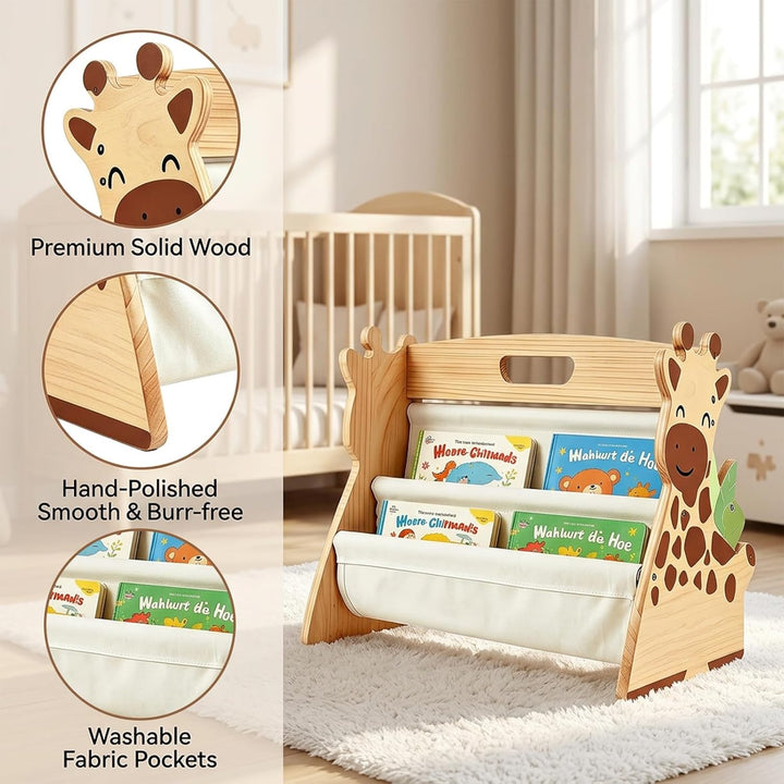 Beidseitiges Montessori Bücherregal Kinder Holz - Drehbares Kinder Bücherregal Klein - Schmal Kinder