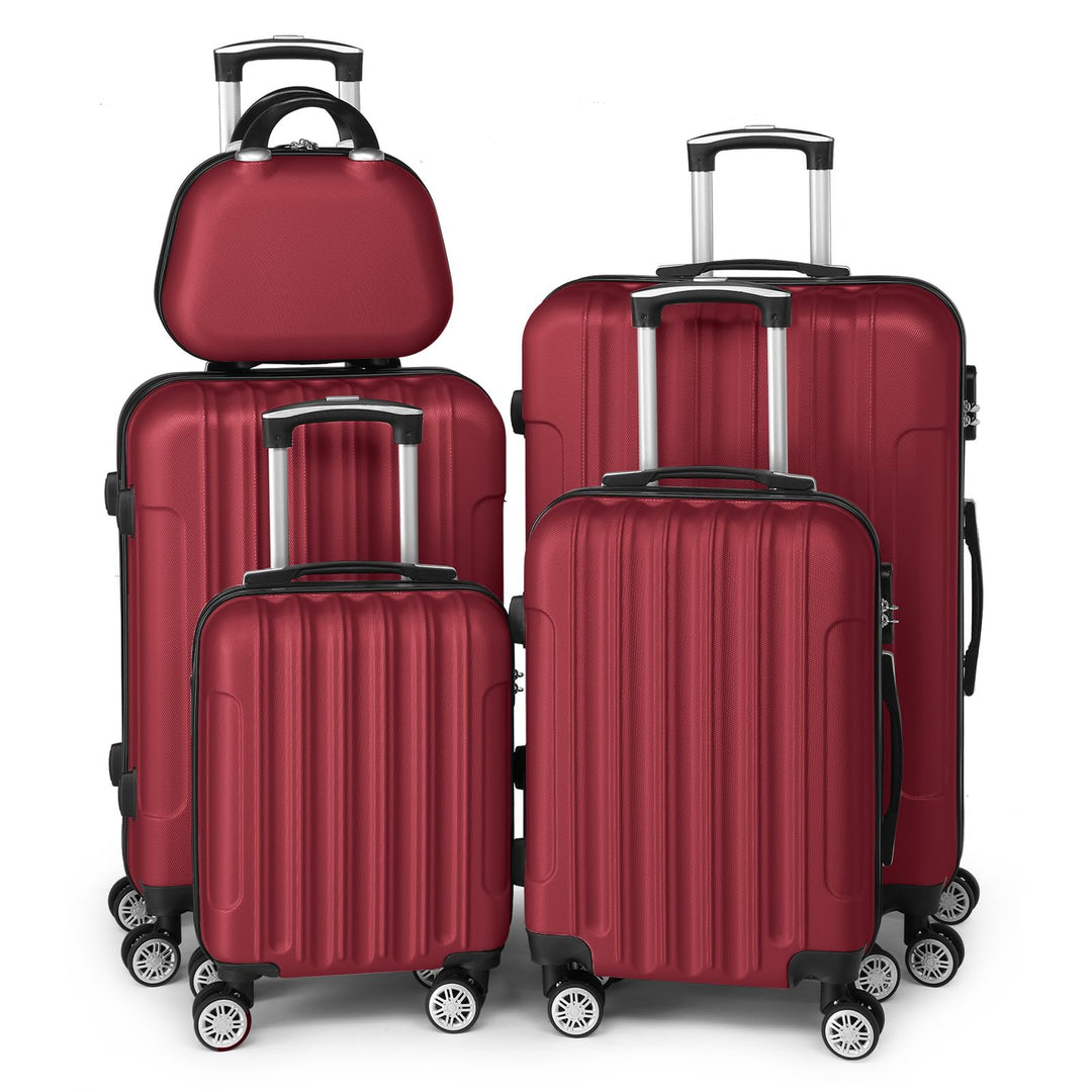 LEADZM Kofferset 5 teilig mit Kosmetikkoffer, Koffer Set Hartschalen-Trolley aus ABS, Reisekoffer Se
