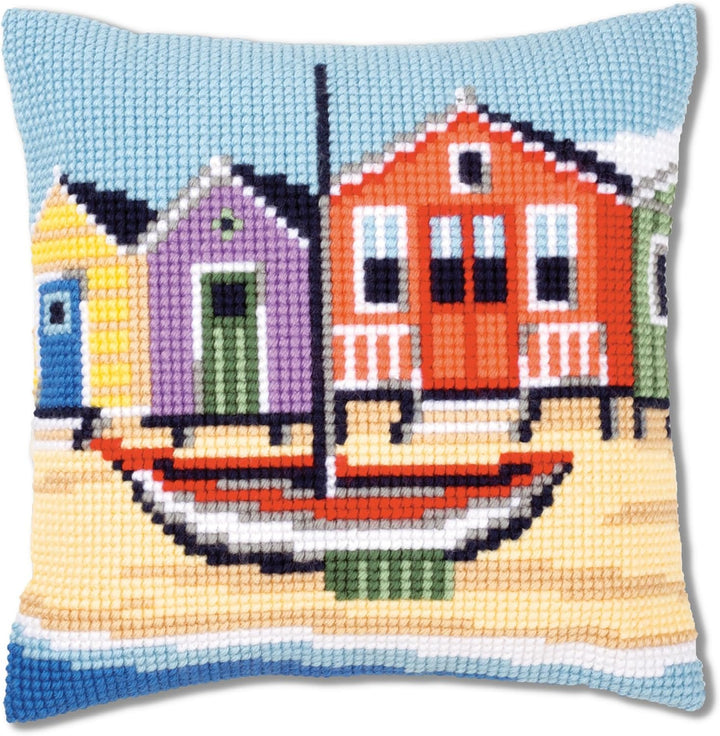 Vervaco Küste Kreuzstichkissen/Stickkissen vorgedruckt, Baumwolle, Mehrfarbig, 40 x 40 x 0.3 cm
