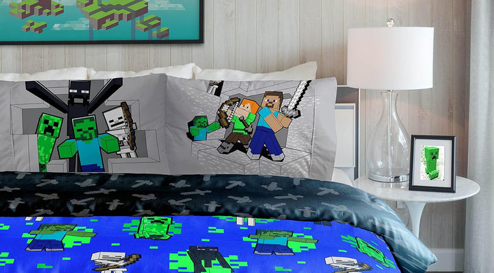Jay Franco Minecraft Fight Back 100% Baumwolle Kinderbettwäsche-Set 135x200 cm Einzelbettgrösse - Be