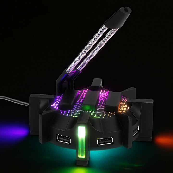 Enhance Profi Maus Bungee-Kabelhalter mit 4 Port USB-Hub & 7 LED-Leucht Modi - Kabelmanagement-Unter