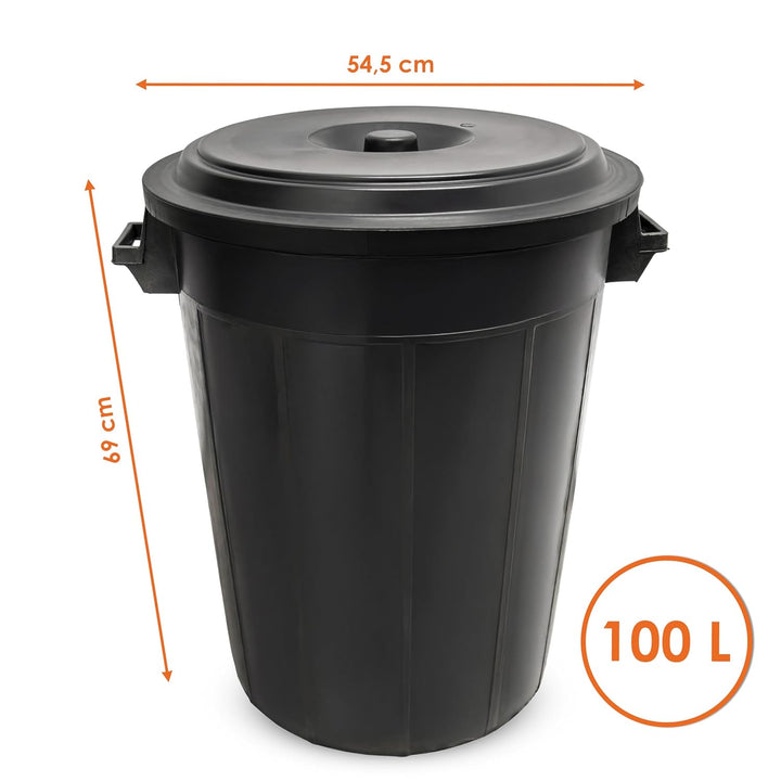 Spetebo Universaltonne 100 Liter mit Deckel - schwarz - Kunststoff und 2 Tragegriffen