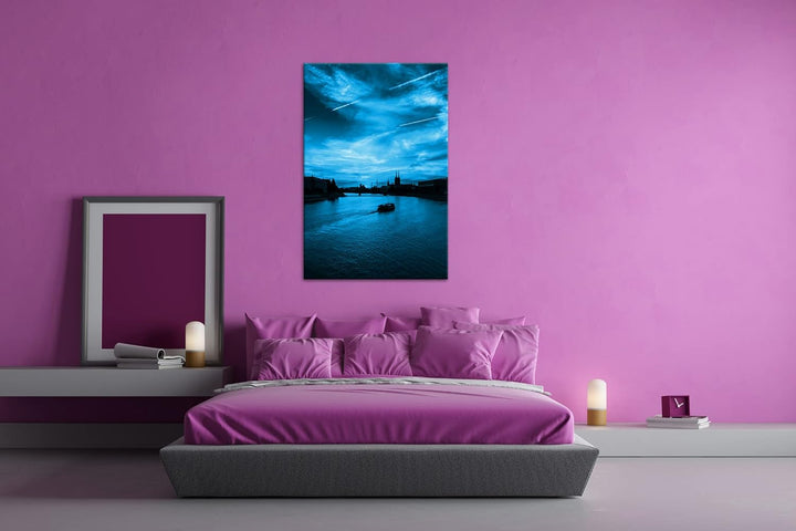 deyoli Stadt an einem Fluss in Polen Format 80x60 Effekt: Monocrome Blau als Leinwandbild, Motiv fer