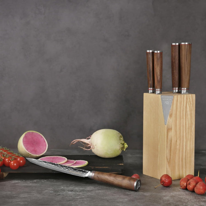 YOUSUNLONG Küchenmesser-Set - 5-teilig - mit amerikanischem Fraxinus-Holzhalter - japanische VG10-Da