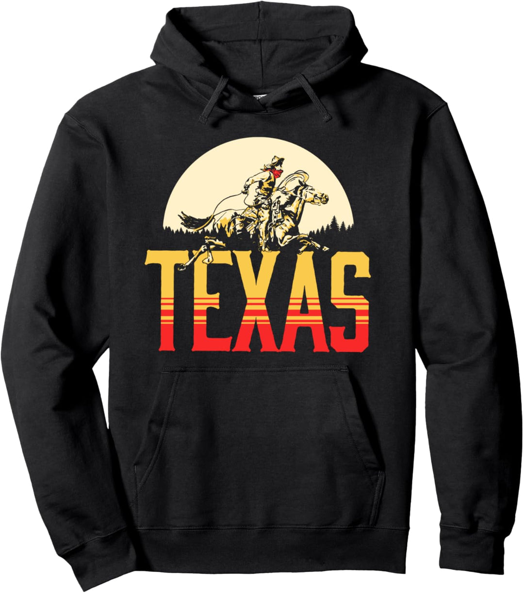 Texas Retro Roping Cowboy Vintage Graphic Pullover Hoodie