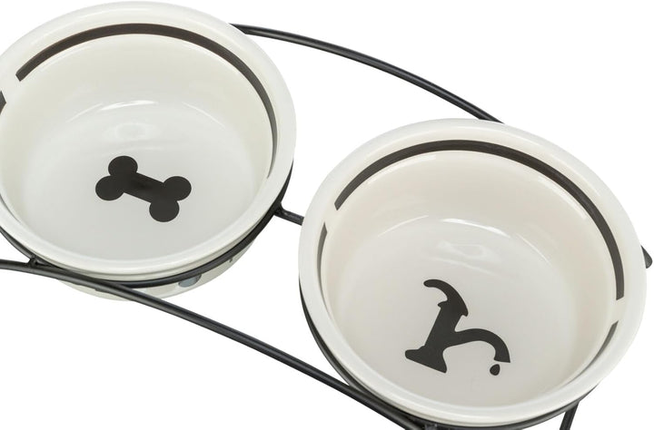 Napf-Set, Keramik/Metall, 2 × 0,25 l/ø 13 cm/27 × 7 × 14 cm, weiss/schwarz, 2 × 0,25 l/ø 13 cm