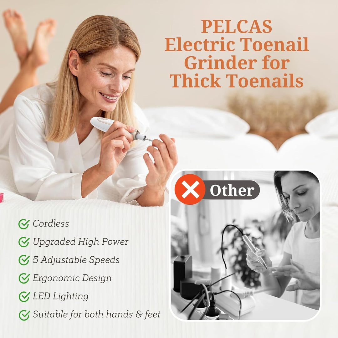 PELCAS Elektrischer Fussnagelfräser Kabelloser Pediküre Nagelbohrer mit LCD Display 5 Geschwindigkei