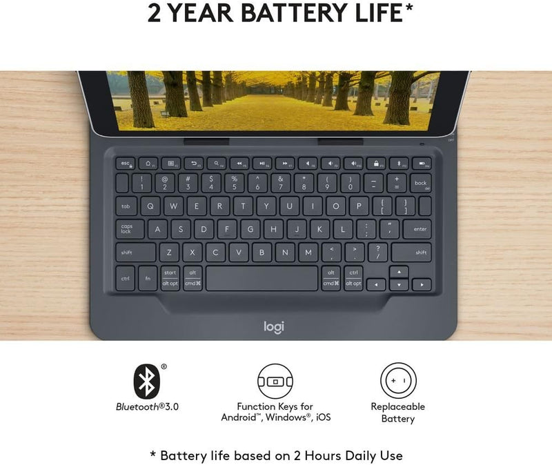 Logitech Universal Folio Tablet-Hülle mit Kabelloser Tastatur, Bluetooth, 2-Jahre Batterielaufzeit,