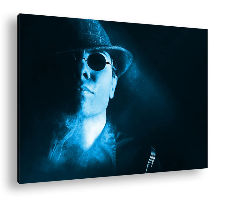 deyoli Gangster mit retro Brille Format: 80x60 Effekt: Monocrome Blau als Leinwand, Motiv fertig ger